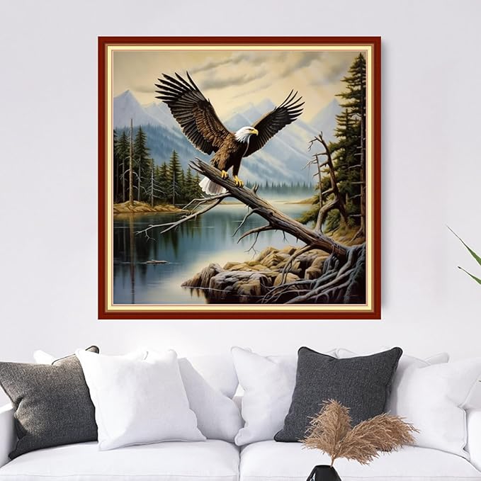 Dooxvey Cross Stitch Kits for Adults Stamped Full Range of Embroidery Starter Kits for Beginners 11CT Printed Cross Stitch Patterns Needlepoint Kits Stamped Crossstitch-Eagle Scenery 18x18 inch