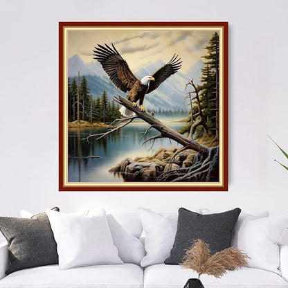 Dooxvey Cross Stitch Kits for Adults Stamped Full Range of Embroidery Starter Kits for Beginners 11CT Printed Cross Stitch Patterns Needlepoint Kits Stamped Crossstitch-Eagle Scenery 18x18 inch