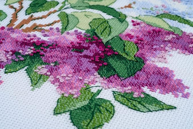 RIOLIS - Lilac Blossoms 2030, Cross Stitch Kits 15.75"X15.75", Cross Stitch Kits for Adults, Counted Cross Stitch Kits, Embroidery Kit for Beginners & Advanced, Floral Crossstitching Kits