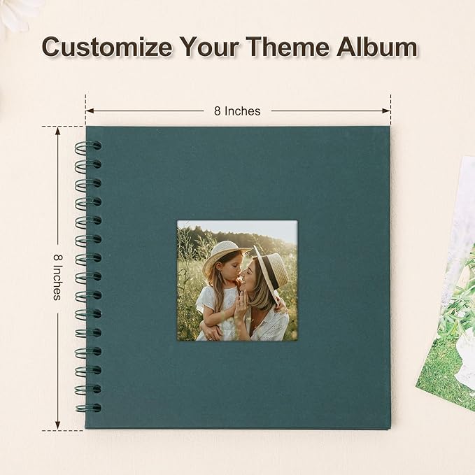 Scrapbook Album 8x8 Inches Photo Album Hardcover Kraft with Window Scrap Book Blank Memory Book for Baby Wedding Guest Book Couples Graduation Travel DIY Anniversary, 40 Pages Green