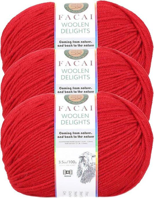 Facai Blend Merino Wool Yarn for Knitting - Worsted Weight,197yds (3.5oz) Ball, Ideal for Sweaters, Scarves, and Accessories (3, Hot red)