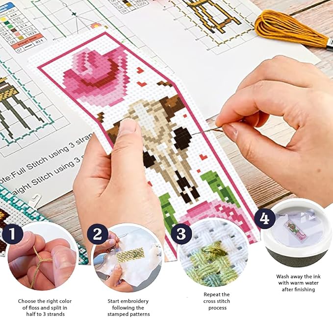 ORIGACH 6 Set Cowboy Cross Stitch Bookmark Kits for Beginner, Western-Style Cowboy Stamped Cross Stitch Kits with Instructions for Adults Bookmarks Lovers