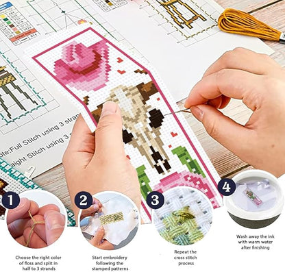 ORIGACH 6 Set Cowboy Cross Stitch Bookmark Kits for Beginner, Western-Style Cowboy Stamped Cross Stitch Kits with Instructions for Adults Bookmarks Lovers