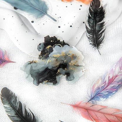 100 Pieces Vintage Fantasy Feather PET Stickers, Aesthetic Decorative Colorful Feather Stickers for Scrapbooking DIY Diary Junk Journal Handbook Album Decoration Journaling Scrapbooking Supplies