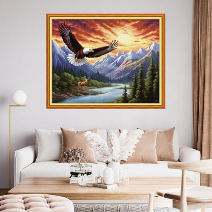 Findvoor Stamped Cross Stitch Kits for Beginner Embroidery Kits for Beginners Adults DIY 11CT Cross Stitch Patterns Needlepoint Kits Crossstitching Kits-Soaring Eagle in The Sky 16x20 inch