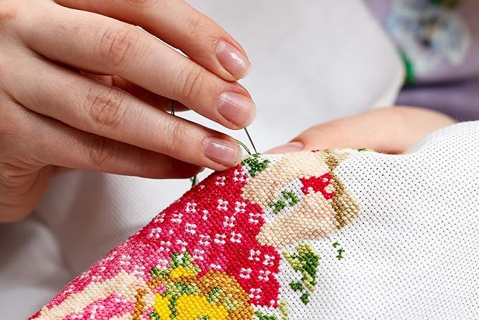 Funcrostitch Counted Cross Stitch Kits for Beginners,14ct Unprinted Pattern Embroidery Kit Dmc Cotton Threads Needleworks for Adults-Chicken Knitting Sweater 16.1"×11"