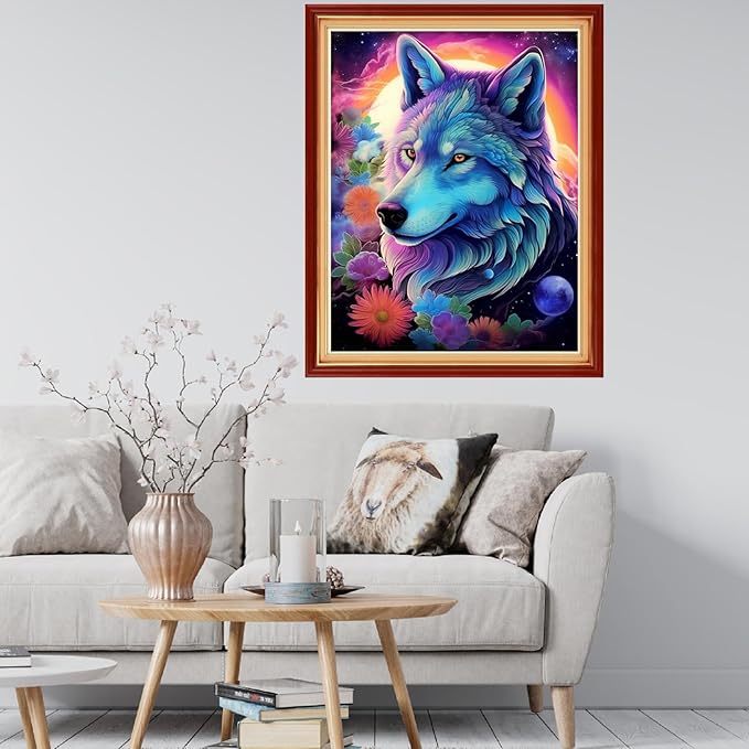 Findvoor Stamped Cross Stitch Kits for Beginner Embroidery Kits for Beginners Adults DIY 11CT Cross Stitch Patterns Needlepoint Kits Crossstitching Kits-Flower Wolf 16x20 inch