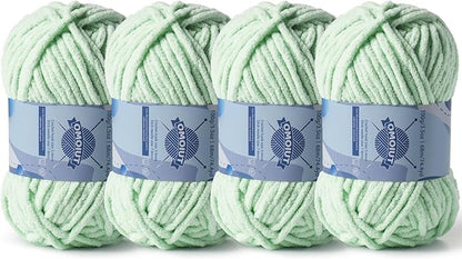 Chunky Chenille Yarn for Crocheting，Baby Yarn for Crocheting Soft Blankets，Bulky Yarns for Crochet Amigurumi，4×100g (4×74.3yds) Fluffy Velvet Yarns for Hand Knitting (4 Light Green)