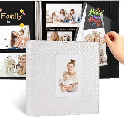 RECUTMS 30 Pages DIY Scrap book Photo Album 4x6 5x7 8x10 Pictures PU Leather Cover Wedding Photo Album Baby Picture Book Family Pictures of Any Size Scrapbook Album(White)