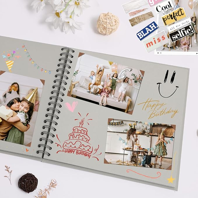 Scrapbook Album 8x8 Inches Photo Album Hardcover Kraft with Window Scrap Book Blank Memory Book for Baby Wedding Guest Book Couples Graduation Travel DIY Anniversary, 40 Pages Grey