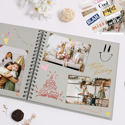 Scrapbook Album 10x10 Inches Photo Album Hardcover Kraft with Window Scrap Book Blank Memory Book for Baby Wedding Guest Book Couples Graduation Travel DIY Anniversary, 40 Pages Grey