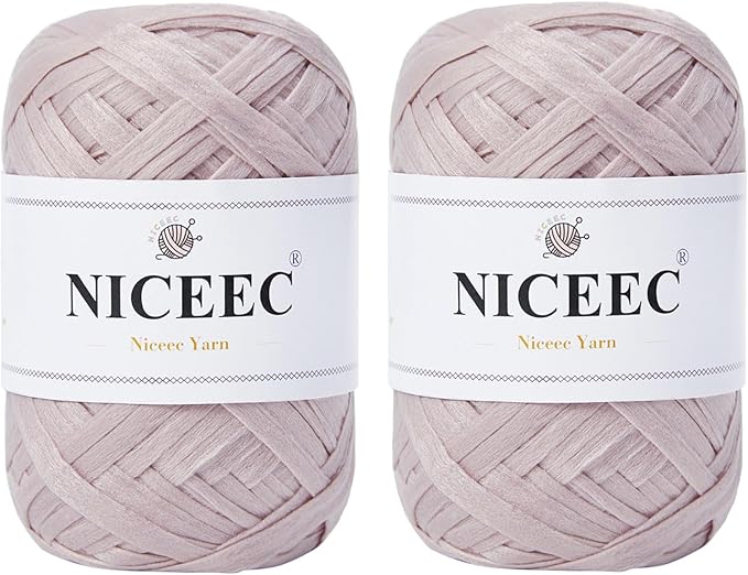 NICEEC 2 Skeins Soft Tape Yarn for Crocheting Craft Paper Yarn Easy Crochet Raffia Yarn Ribbon Yarn for DIY Craft Gift Wrapping Total Length 1.76oz×2/109yds×2-Pinkish Purple