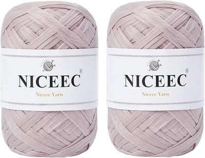 NICEEC 2 Skeins Soft Tape Yarn for Crocheting Craft Paper Yarn Easy Crochet Raffia Yarn Ribbon Yarn for DIY Craft Gift Wrapping Total Length 1.76oz×2/109yds×2-Pinkish Purple