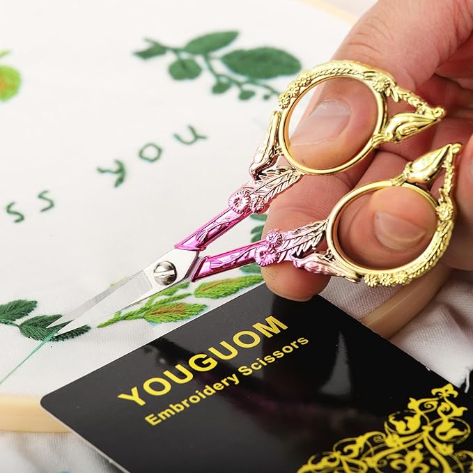 YOUGUOM Sewing Embroidery Scissors – Small Precision Detail Scissor for Craft, Artwork, Needlework Yarn, Handicraft DIY Tool, Thread Snips, 4.6in Pink Cute Bird Shears