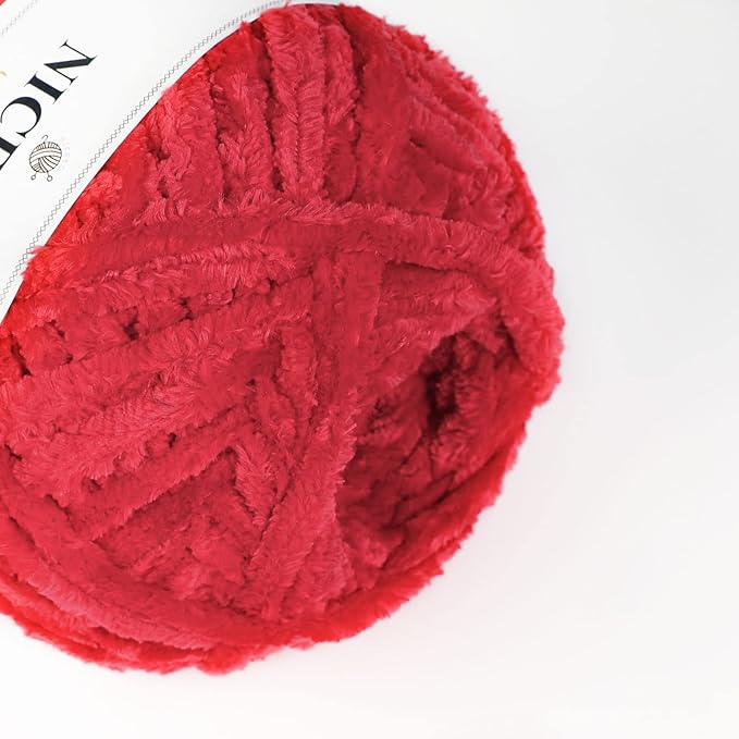 NICEEC 300g Soft Chenille Yarn Blanket Velvet Yarn for Knitting, Crochet, Weaving DIY Craft Total Length 150m (164yds)_Red