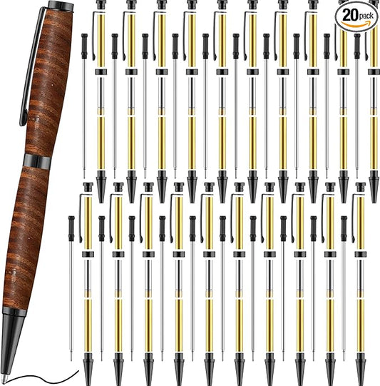 Colarr 20 Pcs 7mm Slimline Pen Kit with Refill Wood Turning Twist Pen Kit Lathe Turning Supplies for DIY Copper Making Friend Teacher Students Gifts(Black)