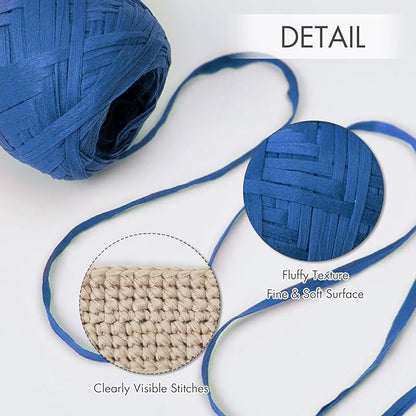 NICEEC 2 Skeins Soft Tape Yarn, Easy Crohcet Raffia, Crochet & Knitting, Paper Ribbon Yarn for DIY Craft Gift Wrapping Total Length 1.76oz×2/109yds×2 - Dark Blue