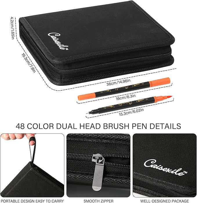CAISEXILE 48 Color Duo Tip Pens Art Markers Set,96 Nibs Fine and Brush Tip for Adult Coloring Book Journaling Note Taking Lettering Calligraphy Drawing Pens Supplies