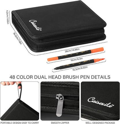 CAISEXILE 48 Color Duo Tip Pens Art Markers Set,96 Nibs Fine and Brush Tip for Adult Coloring Book Journaling Note Taking Lettering Calligraphy Drawing Pens Supplies