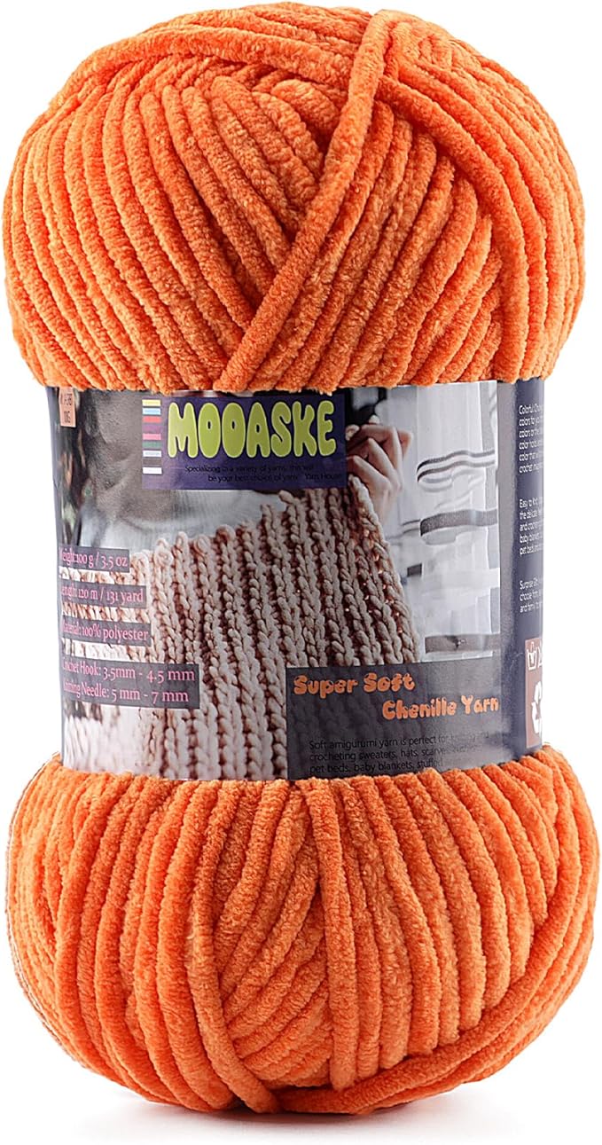 Baby Blanket Yarn for Crocheting - Soft Velvet Fluffy Chenille Yarn for Knitting Amigurumi Making Scarves, Doll - 100g/3.5oz 131 Yards Thick Plush Yarns (1, Orange)