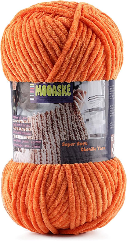 Baby Blanket Yarn for Crocheting - Soft Velvet Fluffy Chenille Yarn for Knitting Amigurumi Making Scarves, Doll - 100g/3.5oz 131 Yards Thick Plush Yarns (1, Orange)