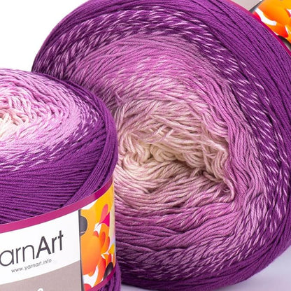 2 Skein/Pack Yarnart Flowers Gradient Yarn, Each Ball 8.8 Oz (250gr) / 1094 Yards (1000m), 55% Cotton 45% Acrylic, Superfine Fingering Weight for Knitting and Crochet, 290 - Purple Cream