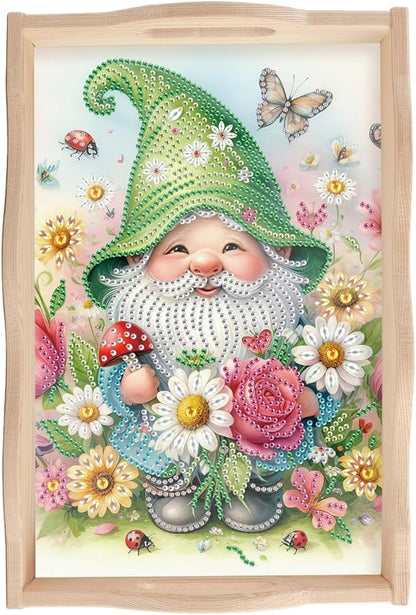 JISHSHAY Diamond Art Serving Tray Diamond Painting Food Tray Gem Art Serving Platter Gem Painting Mosaic Kits for Adults DIY Kits for Adults, with Wood Handle 20×30cm/7.87×11.81in, Gnome