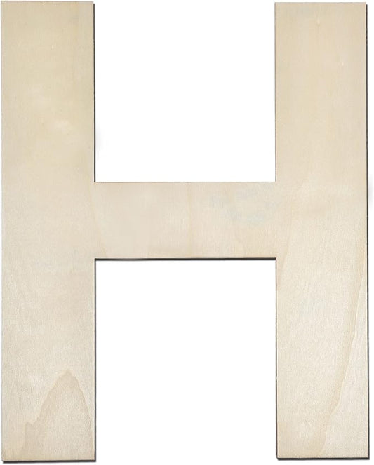 12 Inch Wooden Letter H, 1/4 Inch Thick Large Unfinished Wood Letter for Home Wall Decor, DIY Crafts