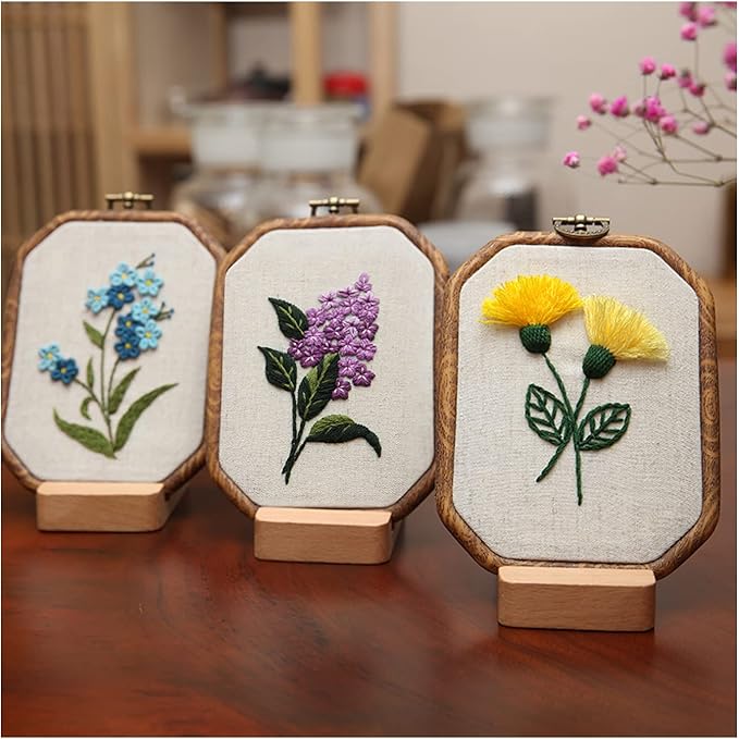 Maydear 3 Sets Embroidery kit for Beginners Adults,Embroidery Kit Punch Needle Kit Cross Stitch Kits with Embroidery Hoop and Instructions,Hand Embroidery Starter Kit (A)