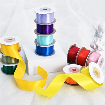 TONIFUL 1 Inch x 60yds Rainbow Satin Ribbon Rolls 12 Colors Solid Color Fabric Ribbons for Gift Wrapping Invitation Floral Hair Balloons Bows Craft Sewing Party Wedding Birthday Decoration (5yd/Roll)