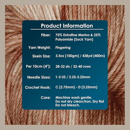 KnitPro Symfonie Hand Dyed Yarn | Extra Fine Merino Wool & Polyamide Blend for Knitting & Crocheting, Fingering Weight, Oeko-TEX Certified 400m, 100g Skein | Terra Variegated Mocha