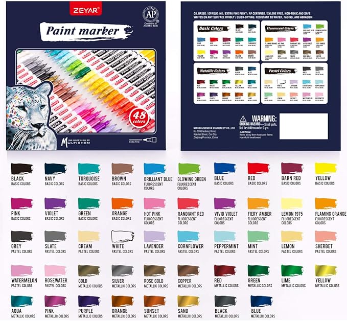 ZEYAR Oil-Based Paint Markers, Expert of Rock Painting, Extra Fine Point, 48 Colors, AP Certified. Permanent Ink & Waterproof, Works on Rock, Wood, Glass, Metal, Ceramic and more (48 Colors)