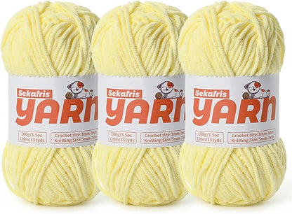 3 Pack Plush Chunky Chenille Yarn for Crocheting, Soft Fluffy Velvet Yarn for Crocheting, Fuzzy Baby Blanket Knitting Yarn, 300g/393yds Bulky Amigurumi Yarns（3 Lemon Yellow）