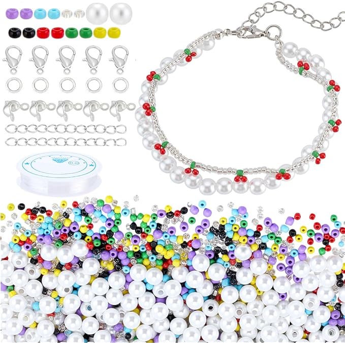 PH PandaHall DIY Bracelet Makings Kits, Glass Beads Charm Bracelet Kit Friendship Bracelet Making Kit Jewelry Making Kit for DIY Craft Stackable Bracelet Necklace Earring Jewelry Making
