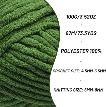 Chunky Chenille Yarn for Crocheting，Baby Yarn for Crocheting Soft Blankets，Bulky Yarns for Crochet Amigurumi，100g (74.3yds) Fluffy Velvet Yarns for Hand Knitting (Pine Green)
