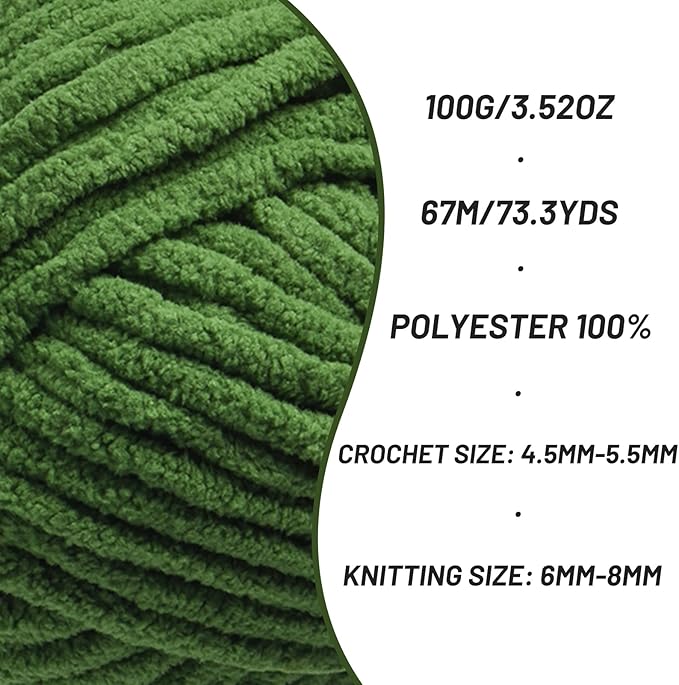 Chunky Chenille Yarn for Crocheting，Baby Yarn for Crocheting Soft Blankets，Bulky Yarns for Crochet Amigurumi，4×100g (4×74.3yds) Fluffy Velvet Yarns for Hand Knitting (4 Pine Green)