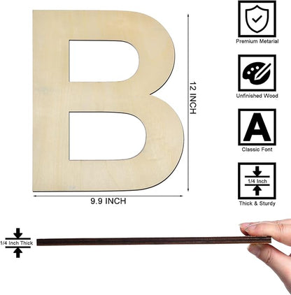 12 Inch Wooden Letter B, 1/4 Inch Thick Large Unfinished Wood Letter for Home Wall Decor, DIY Crafts