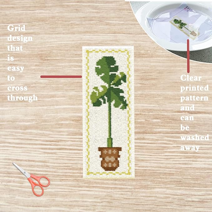 FREEBLOSS 6 Set Cross Stitch Bookmark Kit Green Plants Patterned Embroidery Bookmarks with Instruction Cross Stitch Kits for Adults 8''x2.4''