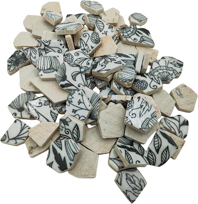 1.1 LB Porcelain Ceramic Mosaic Tiles,Broken Irregular Mosaic Tiles for DIY Craft Floor,Kitchen,Pool, Flower Pots Mosaic Making Supplies (Porcelain Black 01)