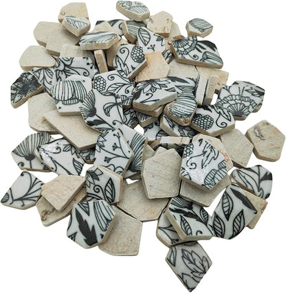 1.1 LB Porcelain Ceramic Mosaic Tiles,Broken Irregular Mosaic Tiles for DIY Craft Floor,Kitchen,Pool, Flower Pots Mosaic Making Supplies (Porcelain Black 01)