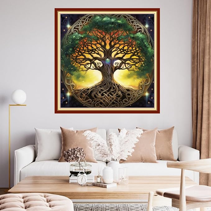 Findvoor Stamped Cross Stitch Kits for Beginner Embroidery Kits for Beginners Adults DIY 11CT Cross Stitch Patterns Needlepoint Kits Crossstitching Kits-Magic Tree 18x18 inch