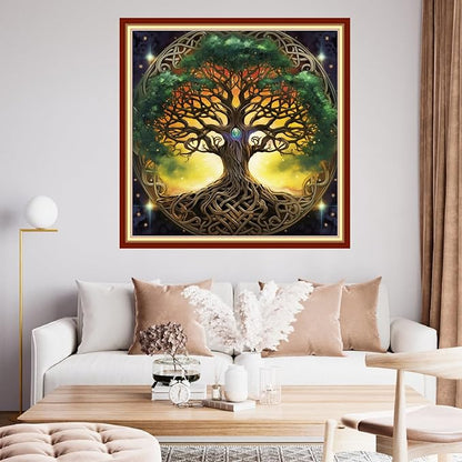 Findvoor Stamped Cross Stitch Kits for Beginner Embroidery Kits for Beginners Adults DIY 11CT Cross Stitch Patterns Needlepoint Kits Crossstitching Kits-Magic Tree 18x18 inch