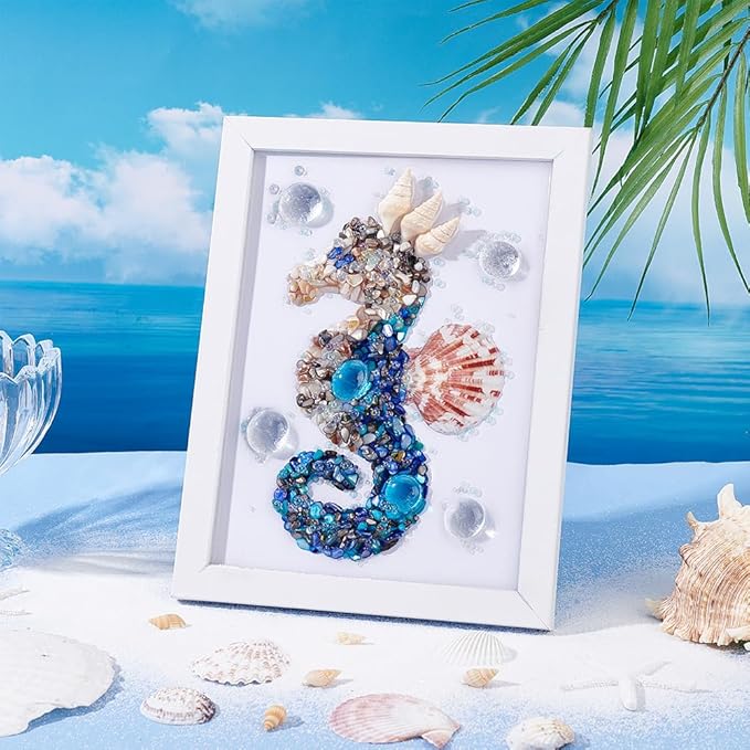 WEBEEDY DIY Seahorse Sea Glass Resin Kit DIY Sea Animals Glass Art Kit with Instruction for Adults Beginners Seahorse Art Summer Resin Decorations Frame Home Bookshelf Office Wall Decor(5.9x7.9)