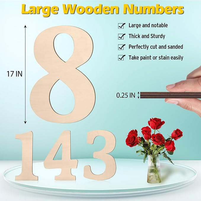 17 inch Large Wooden Numbers for Party Decor, Big Wood Number 8 for Wall Decor, Unfinished Blank Giant Wooden House Numbers, Wood Signs for Crafts, Birthday, Rustic Wedding, Christmas, Baby Shower