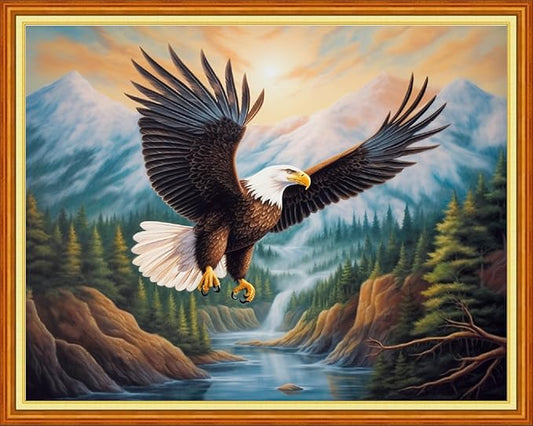 Foxdiviy Stamped Cross Stitch Kits Full Range of Embroidery Needlework Starter Kits for Beginners Adults 11CT Embroidery Patterns Art Crafts DIY Needlepoint Kits-Eagle Scenery 16x20 inch