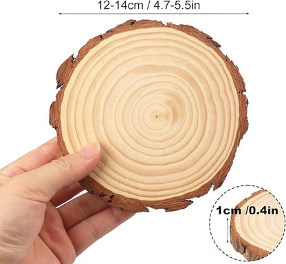 60 PCS 4.7-5.5 Inch Natural Wood Slices, Unfinished Pine Wood Circles with Barks for Coasters, DIY Crafts, Christmas Rustic Wedding Ornaments and Centerpieces,by GNIEMCKIN