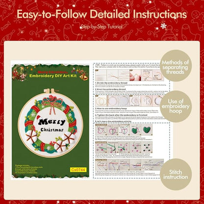 Christmas Embroidery Kits: 1 Pack Cross Stitch Kit for Beginners Adults, DIY Ornaments Craft Kit with All Tools & Instructions, Stamped Hand Embroidery Starter Kit for Holiday Crafts & Xmas Home Decor