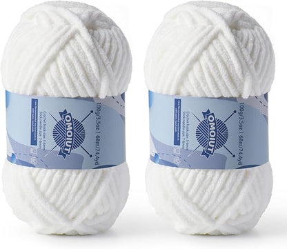 Chunky Chenille Yarn for Crocheting，Baby Yarn for Crocheting Soft Blankets，Bulky Yarns for Crochet Amigurumi，2×100g (2×74.3yds) Fluffy Velvet Yarns for Hand Knitting（2 White）