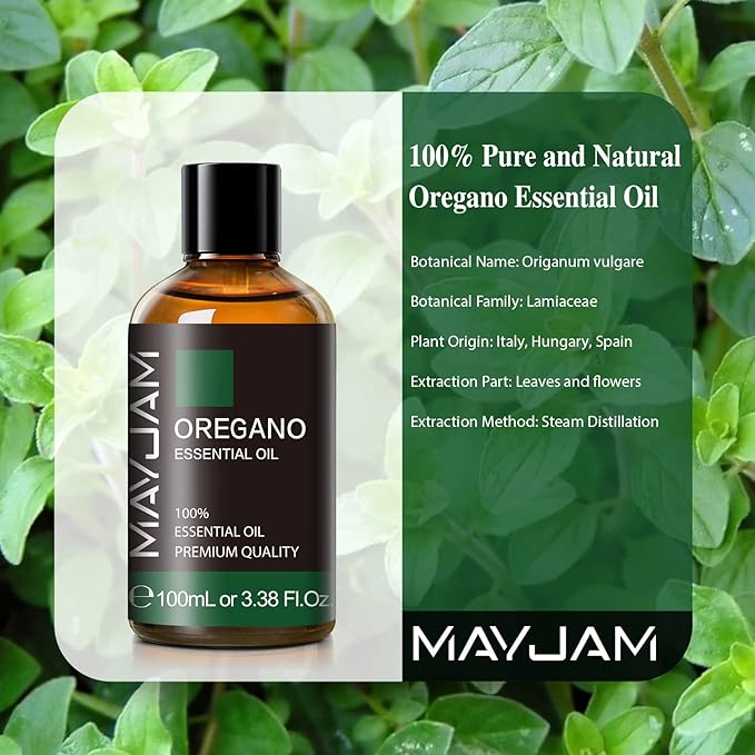 Oregano Essential Oil, MAYJAM Pure Essential Oils for Diffusers, 3.38FL.OZ/100ML Large Volume Oregano Oil with Premium Glass Dropper