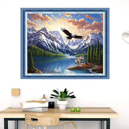 Dimensean Stamped Cross Stitch Kits Full Range of Embroidery Patterns Starter Kits for Beginners Adult DIY Cross Stitches Needlepoint Kits 11CT-Mountain River Forest Eagle 16x20 inch